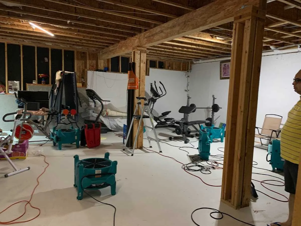 Basement drying equipment setup for Contents Cleaning & Restoration in West Caldwell